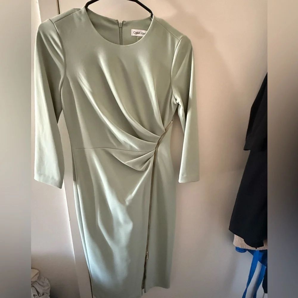 Calvin Klein Light Sage Green Long Sleeve Dress